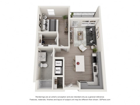 1 bed 1 bath Manchester Floor Plan at The Edwin on Grand, Saint Louis, MO